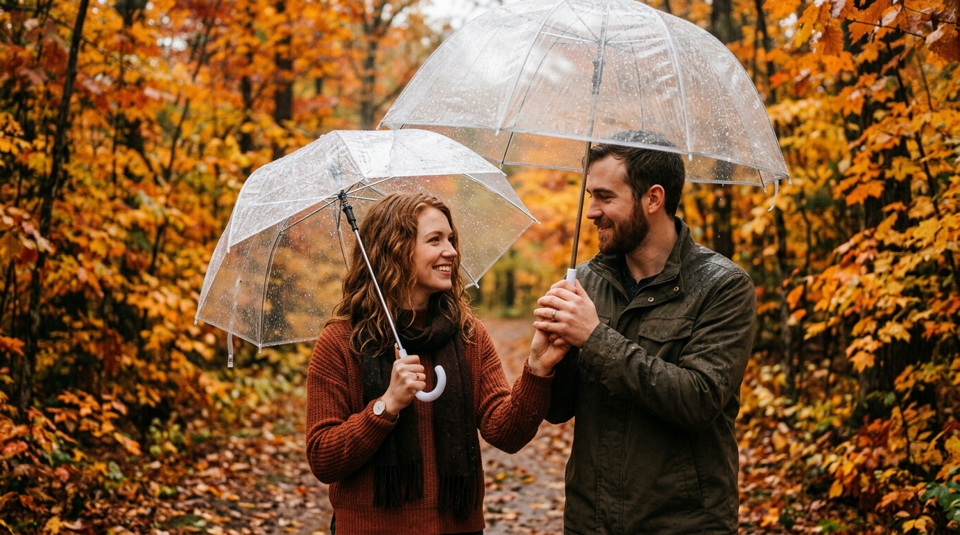 Rainy Day Transparent Umbrella Wedding Snap